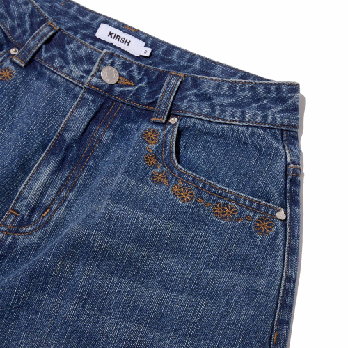 POCKET RIBBON DETAIL WIDE-FIT DENIM PANTS(BLUE)