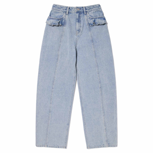 RUFFLE-DETAIL WIDE-FIT DENIM PANTS(LIGHT BLUE)