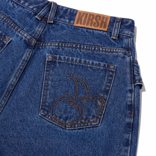 RUFFLE-DETAIL WIDE-FIT DENIM PANTS(DEEP BLUE)