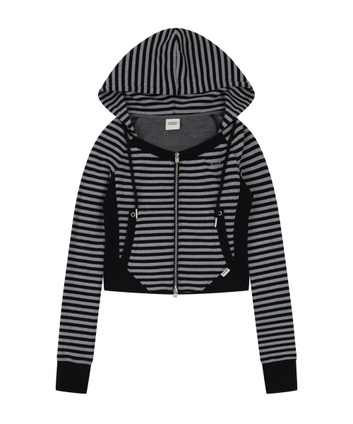 STRIPE JERSEY SLIM HOODIE [BLACK]