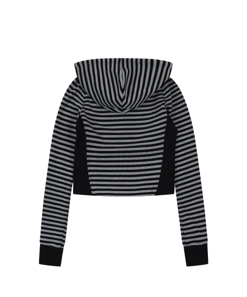 STRIPE JERSEY SLIM HOODIE [BLACK]