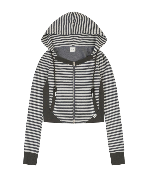 STRIPE JERSEY SLIM HOODIE [CHARCOAL]