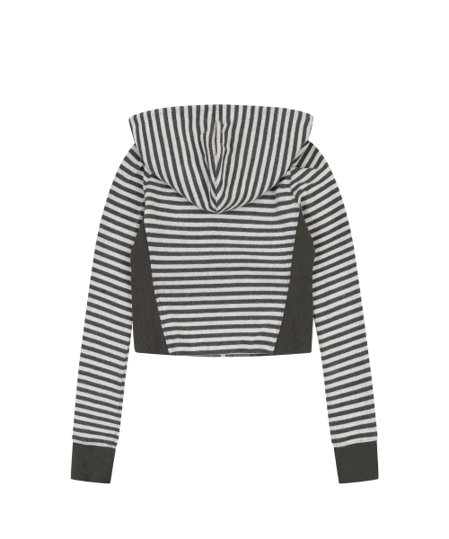 STRIPE JERSEY SLIM HOODIE [CHARCOAL]