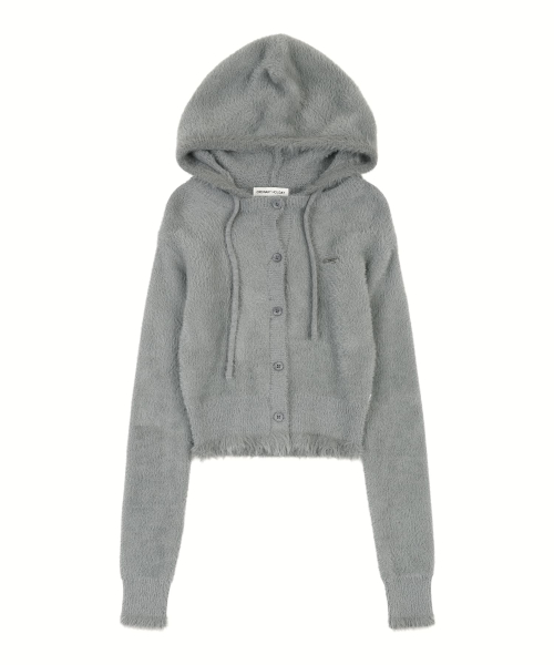 HOOD HAIRY CARDIGAN [GRAY]