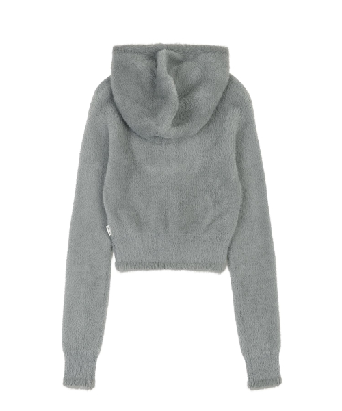 HOOD HAIRY CARDIGAN [GRAY]