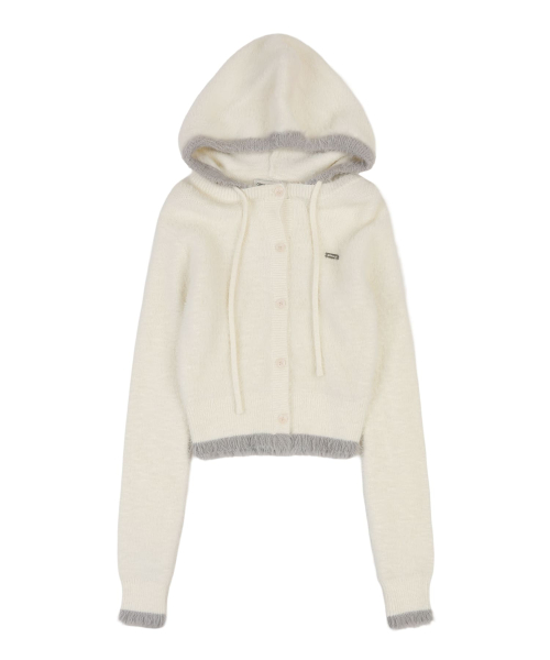 HOOD HAIRY CARDIGAN [IVORY]