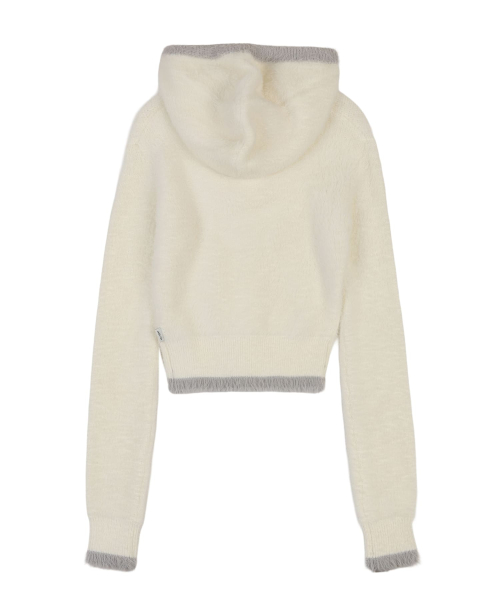 HOOD HAIRY CARDIGAN [IVORY]