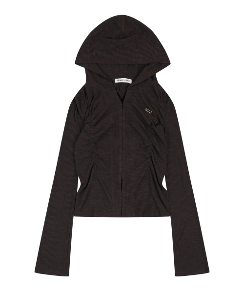 SHIRRING HOOD CARDIGAN [CHARCOAL]