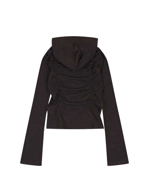 SHIRRING HOOD CARDIGAN [CHARCOAL]