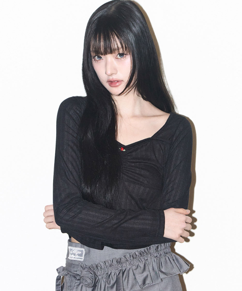 ROSE SHIRRING LONG SLEEVE BLACK