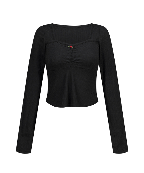 ROSE SHIRRING LONG SLEEVE BLACK