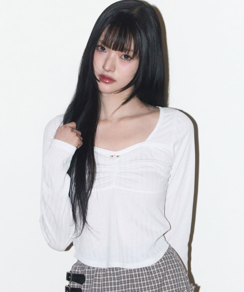 ROSE SHIRRING LONG SLEEVE WHITE