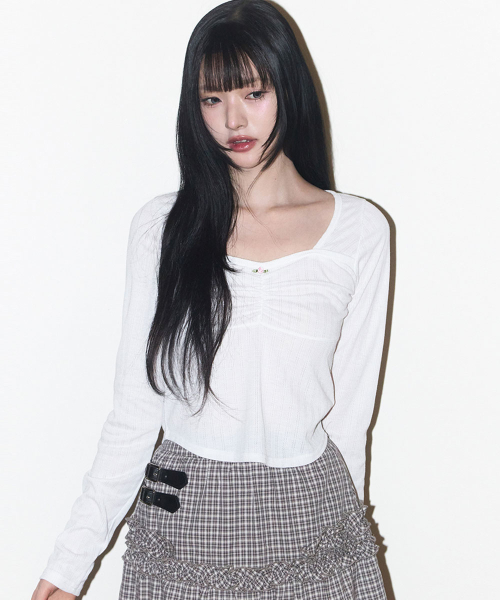 ROSE SHIRRING LONG SLEEVE WHITE
