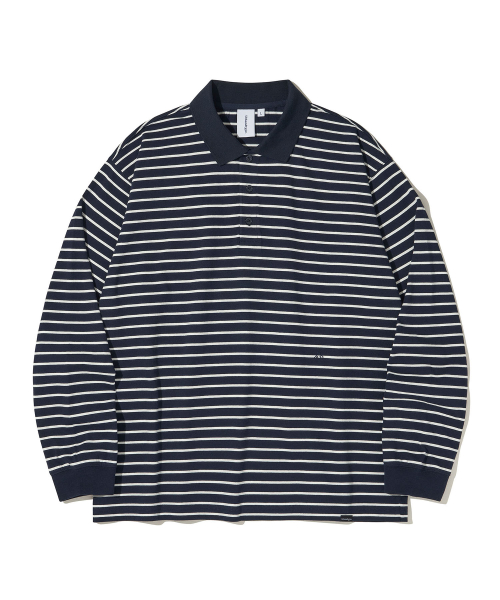 Paris Stripe Long sleeves Polo T-Shirt_DARK NAVY