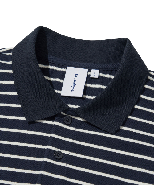 Paris Stripe Long sleeves Polo T-Shirt_DARK NAVY