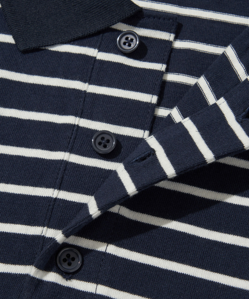 Paris Stripe Long sleeves Polo T-Shirt_DARK NAVY