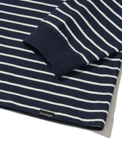 Paris Stripe Long sleeves Polo T-Shirt_DARK NAVY