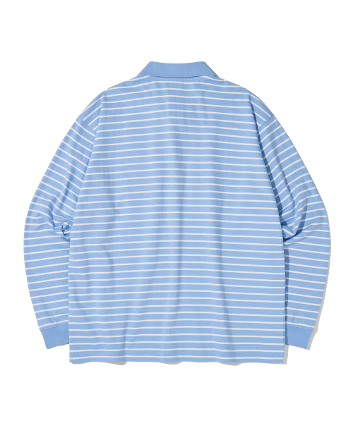 Paris Stripe Long sleeves Polo T-Shirt_LIGHT BLUE
