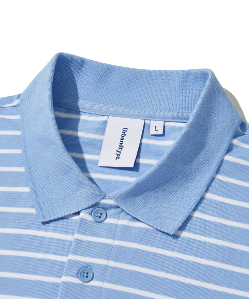 Paris Stripe Long sleeves Polo T-Shirt_LIGHT BLUE
