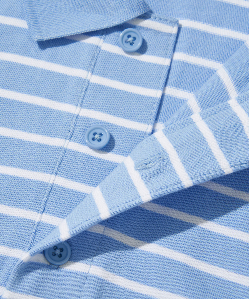 Paris Stripe Long sleeves Polo T-Shirt_LIGHT BLUE