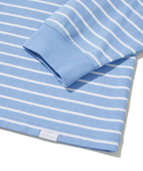Paris Stripe Long sleeves Polo T-Shirt_LIGHT BLUE