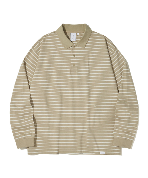 Paris Stripe Long sleeves Polo T-Shirt_LIGHT BEIGE