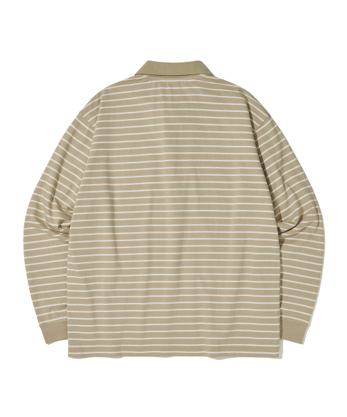 Paris Stripe Long sleeves Polo T-Shirt_LIGHT BEIGE
