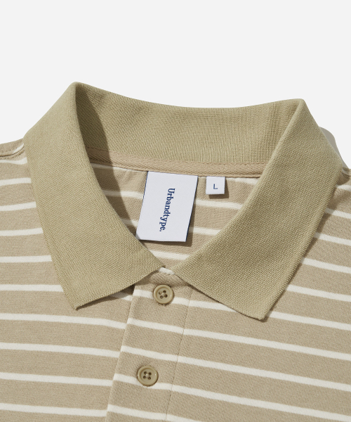 Paris Stripe Long sleeves Polo T-Shirt_LIGHT BEIGE