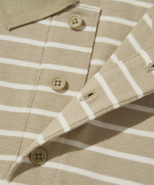 Paris Stripe Long sleeves Polo T-Shirt_LIGHT BEIGE