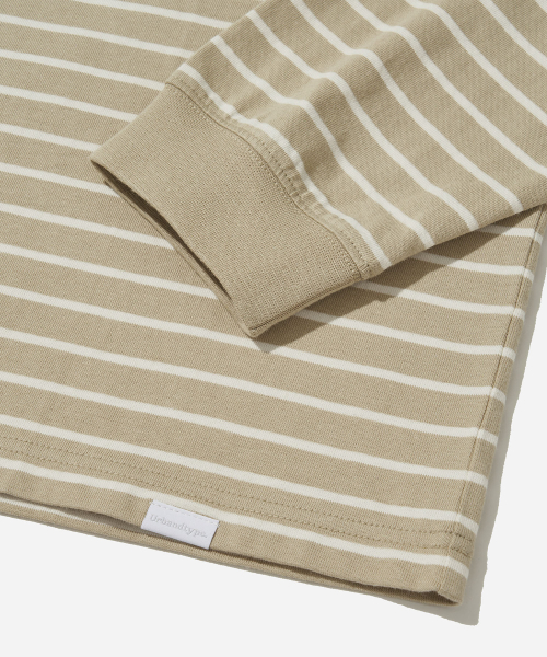 Paris Stripe Long sleeves Polo T-Shirt_LIGHT BEIGE