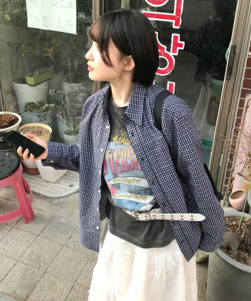 Vintage Cottage Check Shirt_NAVY