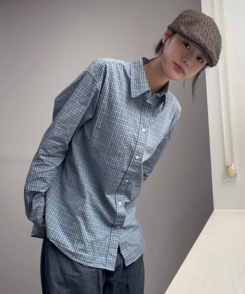 Vintage Cottage Check Shirt_LIGHT BLUE