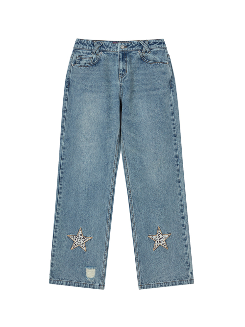 STAR APLIQUE DENIM PANTS LIGHT BLUE