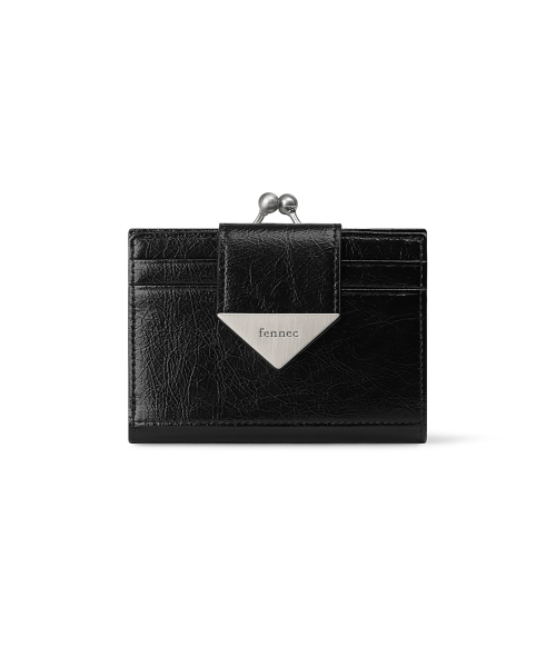 CRINKLE TRIANGLE FRAME BRIDGE WALLET - BLACK