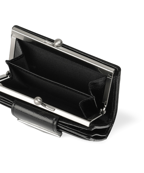 CRINKLE TRIANGLE FRAME BRIDGE WALLET - BLACK