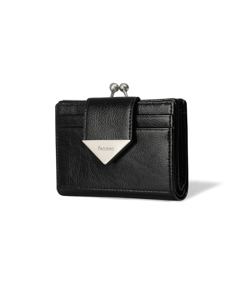 CRINKLE TRIANGLE FRAME BRIDGE WALLET - BLACK