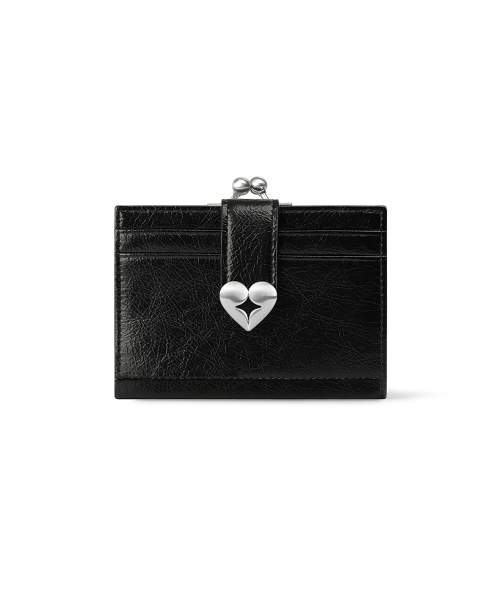 CRINKLE HEARTY FRAME BRIDGE WALLET - BLACK