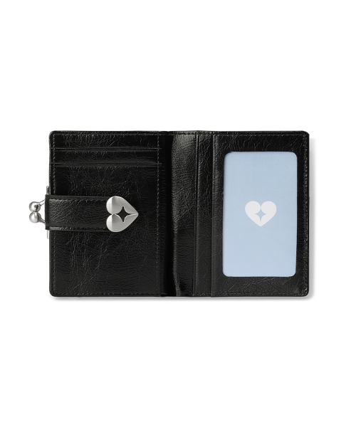 CRINKLE HEARTY FRAME BRIDGE WALLET - BLACK