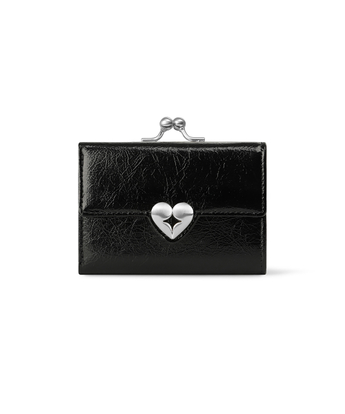 CRINKLE HEARTY FRAME WALLET - BLACK