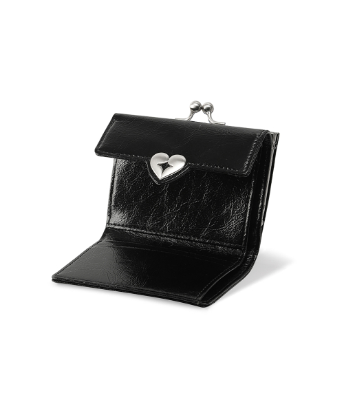 CRINKLE HEARTY FRAME WALLET - BLACK
