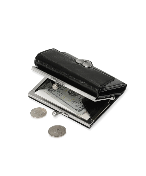 CRINKLE HEARTY FRAME WALLET - BLACK