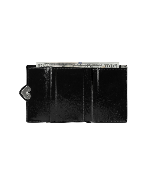 CRINKLE HEARTY FRAME WALLET - BLACK