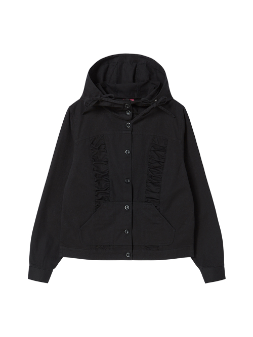COTTON SHIRRING HOOD JACKET BLACK