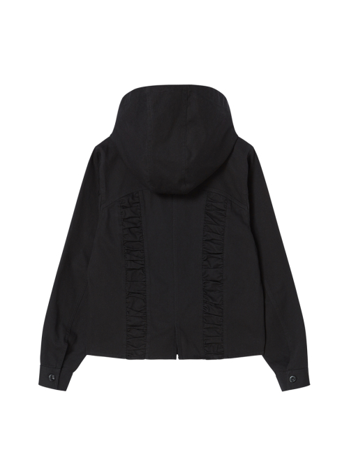 COTTON SHIRRING HOOD JACKET BLACK