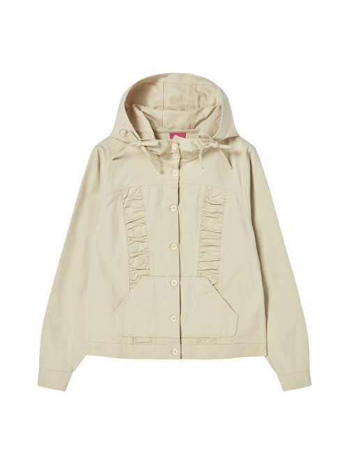 COTTON SHIRRING HOOD JACKET BEIGE