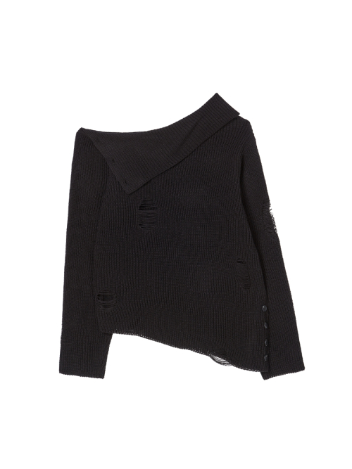 DAMAGE OFF SHOULDER KNIT BLACK