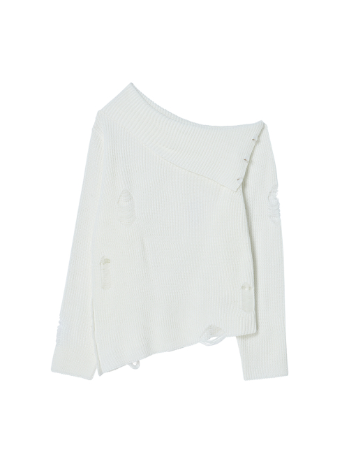 DAMAGE OFF SHOULDER KNIT WHITE