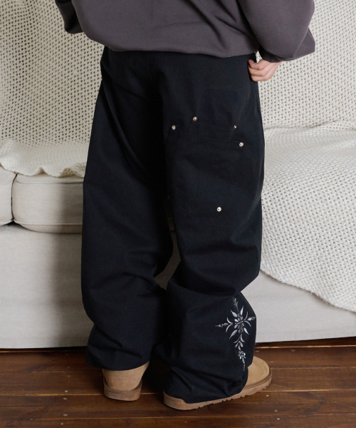 LOW-RISE FLOWER EMBROIDERY PANTS