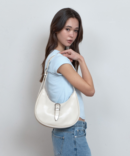 C DOUBLE BELT MINI HOBO BAG_CREAM