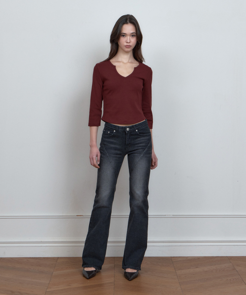 C DIAGONAL SEAM BOOTS-CUT DENIM PANTS_BLACK